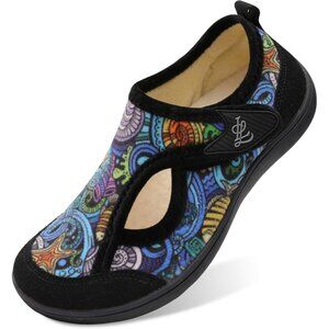 👑Womens Slippers Flower Multi Leaf Adjustable Arthritis House Shoes Hook & Loop